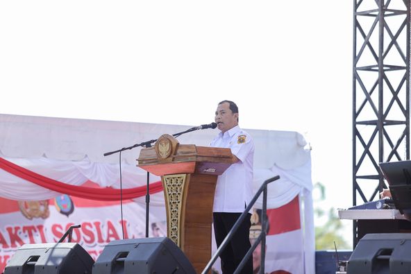 Sambutan Penjabat Bupati Dairi Surung Charles Bantjin dalam kunjungan Waka Polir di Dairi.(ist)