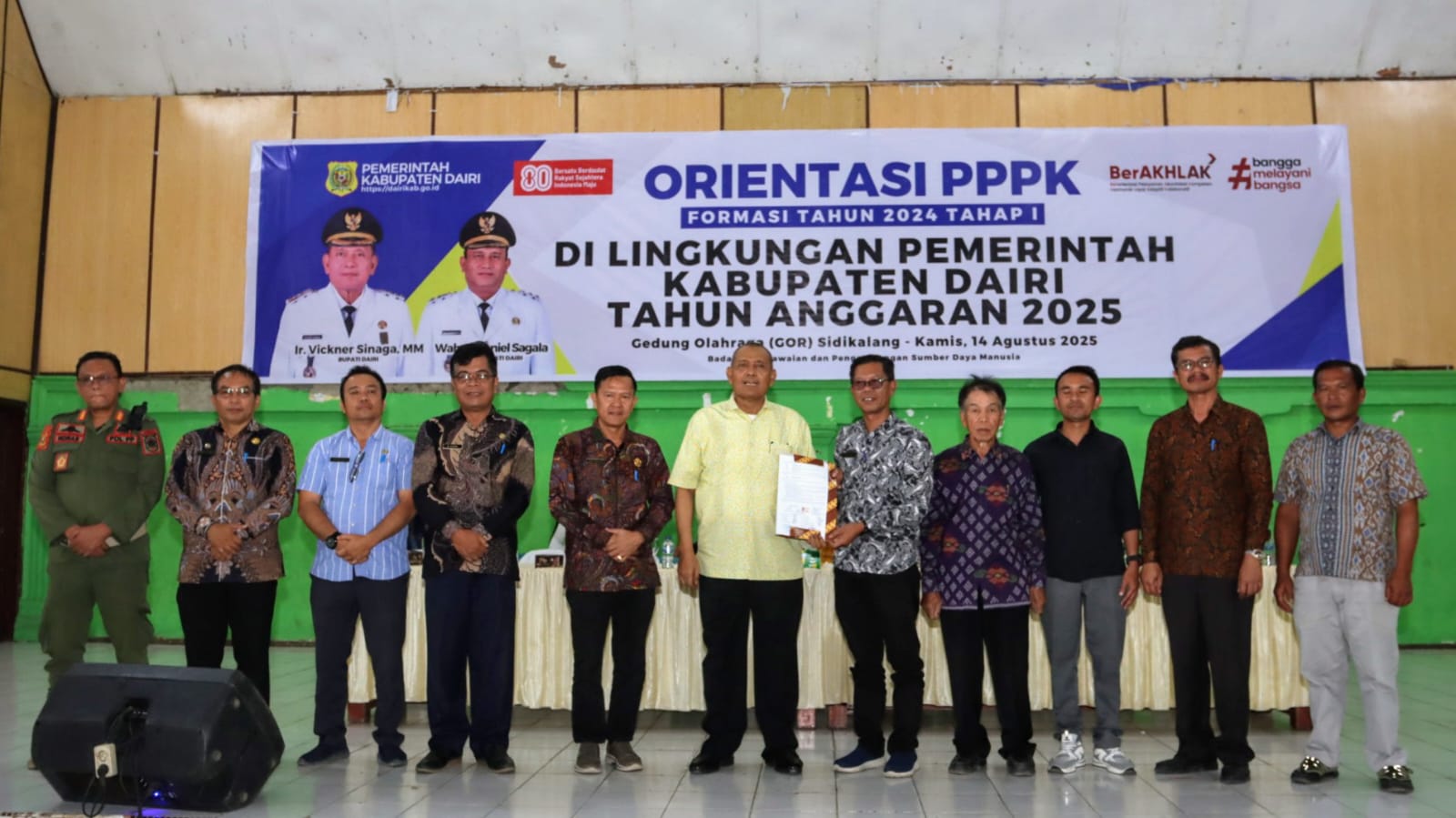 Orientasi PPPK tahun 2024 tahap I tahun anggaran 2025 pada Kamis (14/8/2025) di GOR Sidikalang.(ist)
